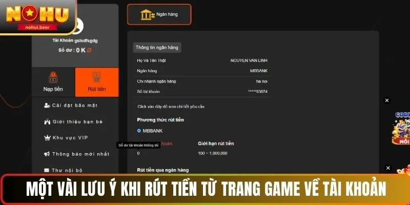 Một vài lưu ý khi rút tiền NOHU từ trang game về tài khoản
